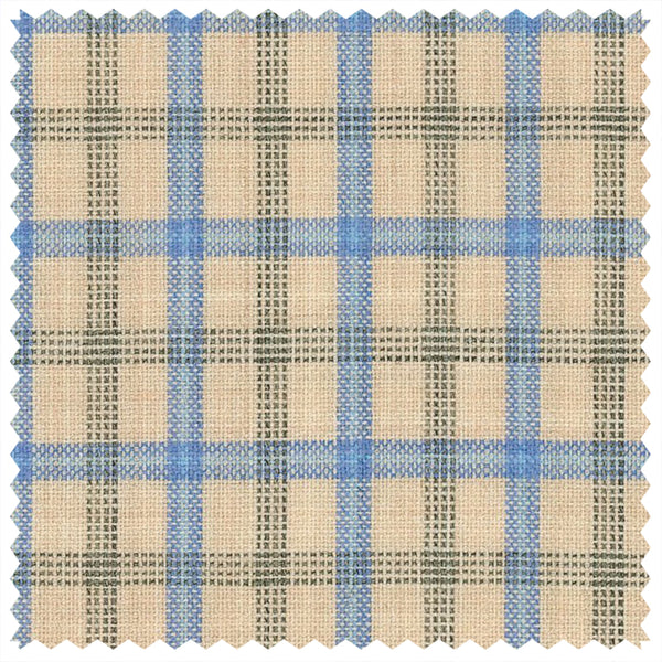 Tan/Light Blue Multi Windowpane Check "Summer Ascot" Jacketing