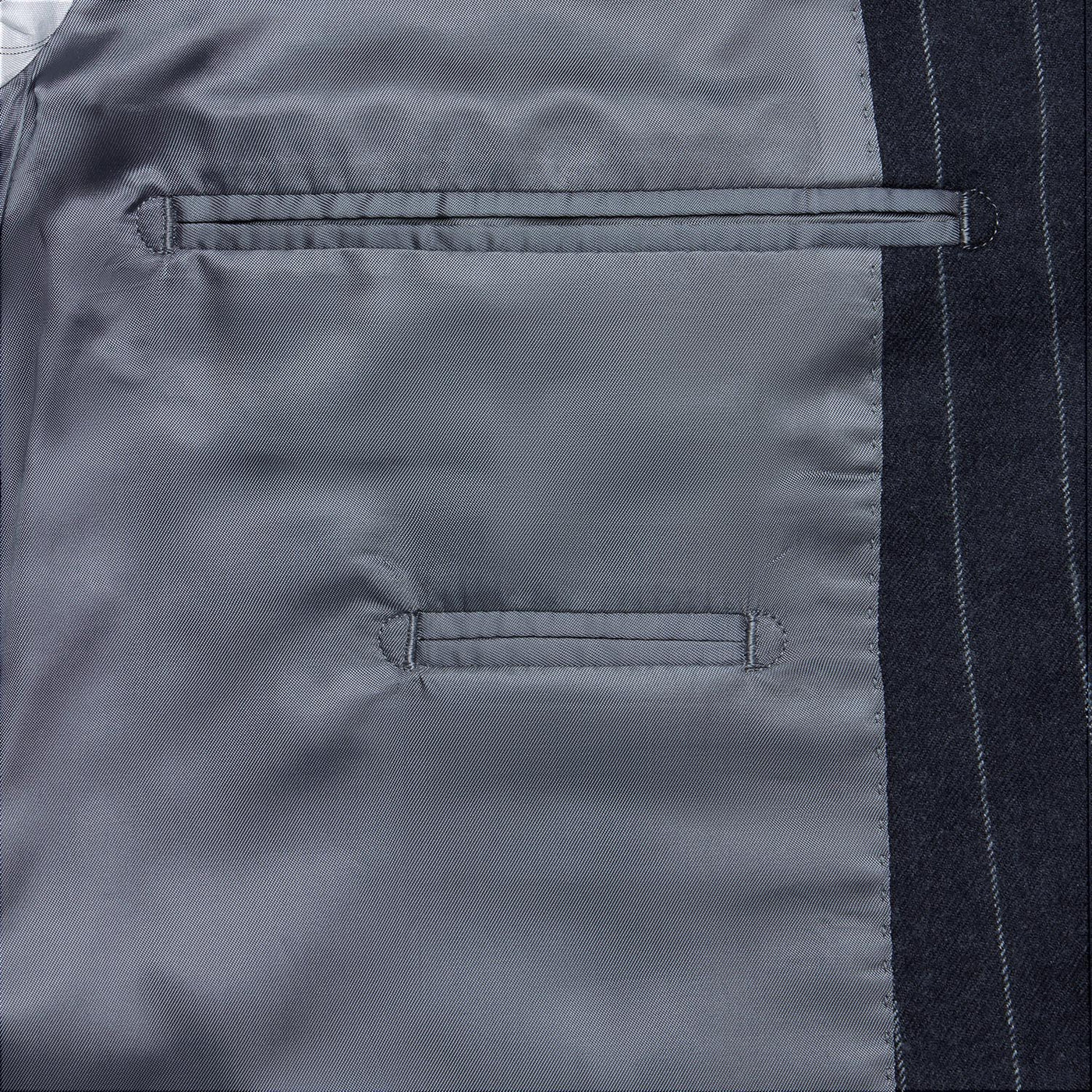 Two-Piece Dark Grey Chalk Stripe Flannel Suit – Anthony Sinclair Two-Piece Dark Grey Chalk Stripe Flannel Suit – Anthony Sinclair